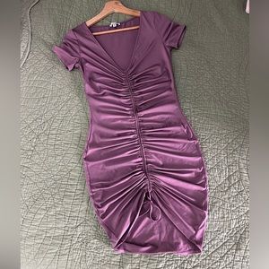 NWOT Fashion Nova Lavender Purple Ruched Tie Front Short Sleeve Mini Dress